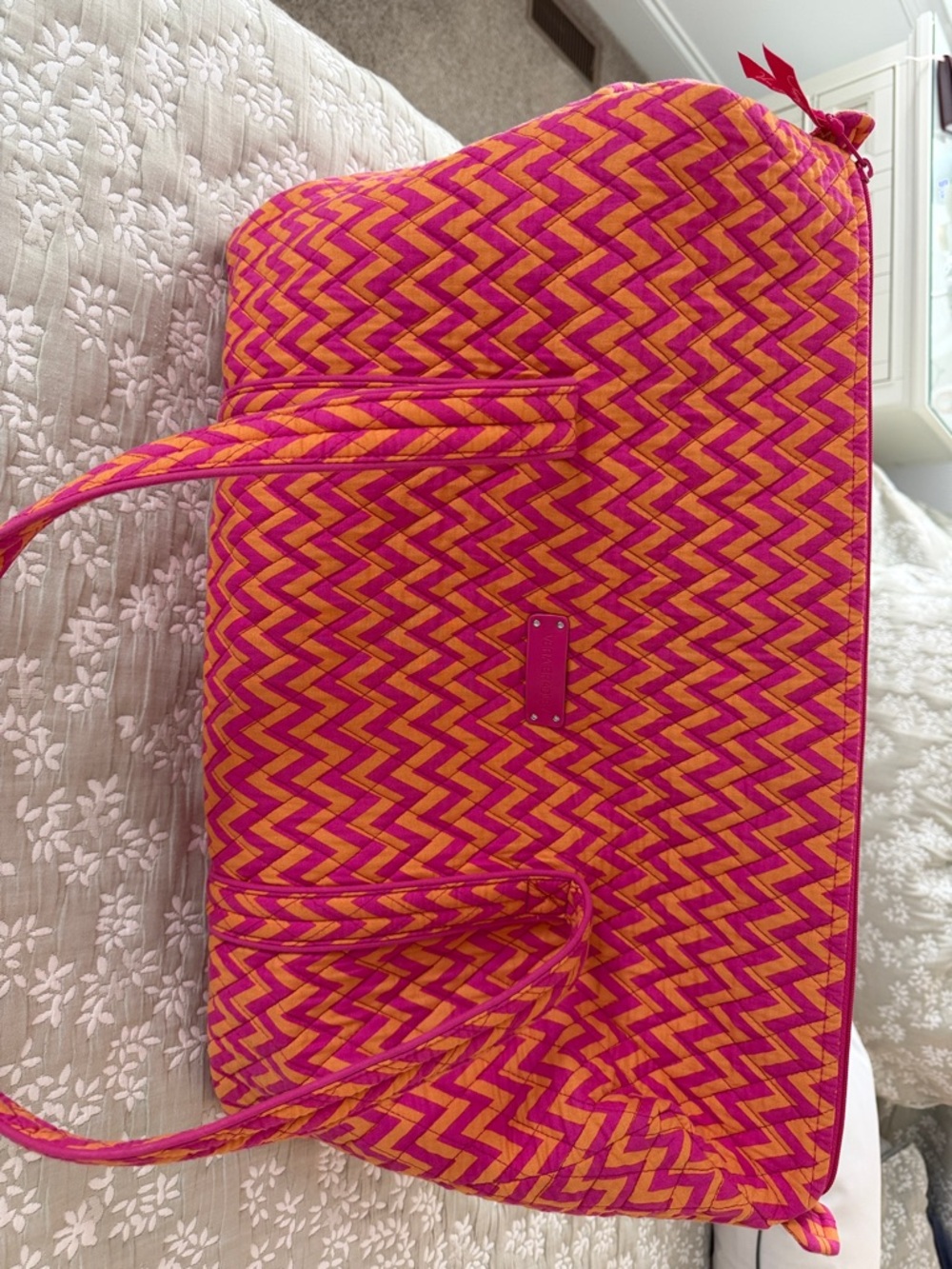 Vera Bradley Pink and Orange Zigzag Quilted Tote